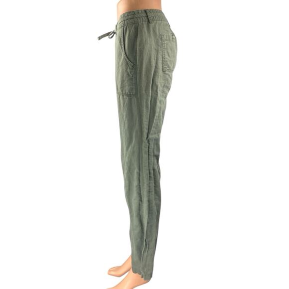 Gap Women's Green Linen Low Rise Drawstring Straight Leg Trousers Pants Size 4 - Picture 2 of 5